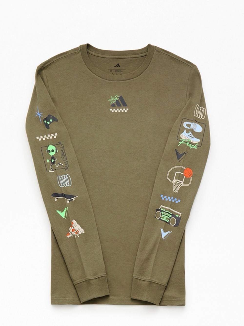 Adidas Kids Play Your Way Long Sleeve T-Shirt Olive Green Graphic-Large NWT
